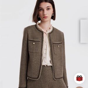 Elegant GOELIA Women's Jacket brown tweed NWT CURRENT STYLE SZ SMALL